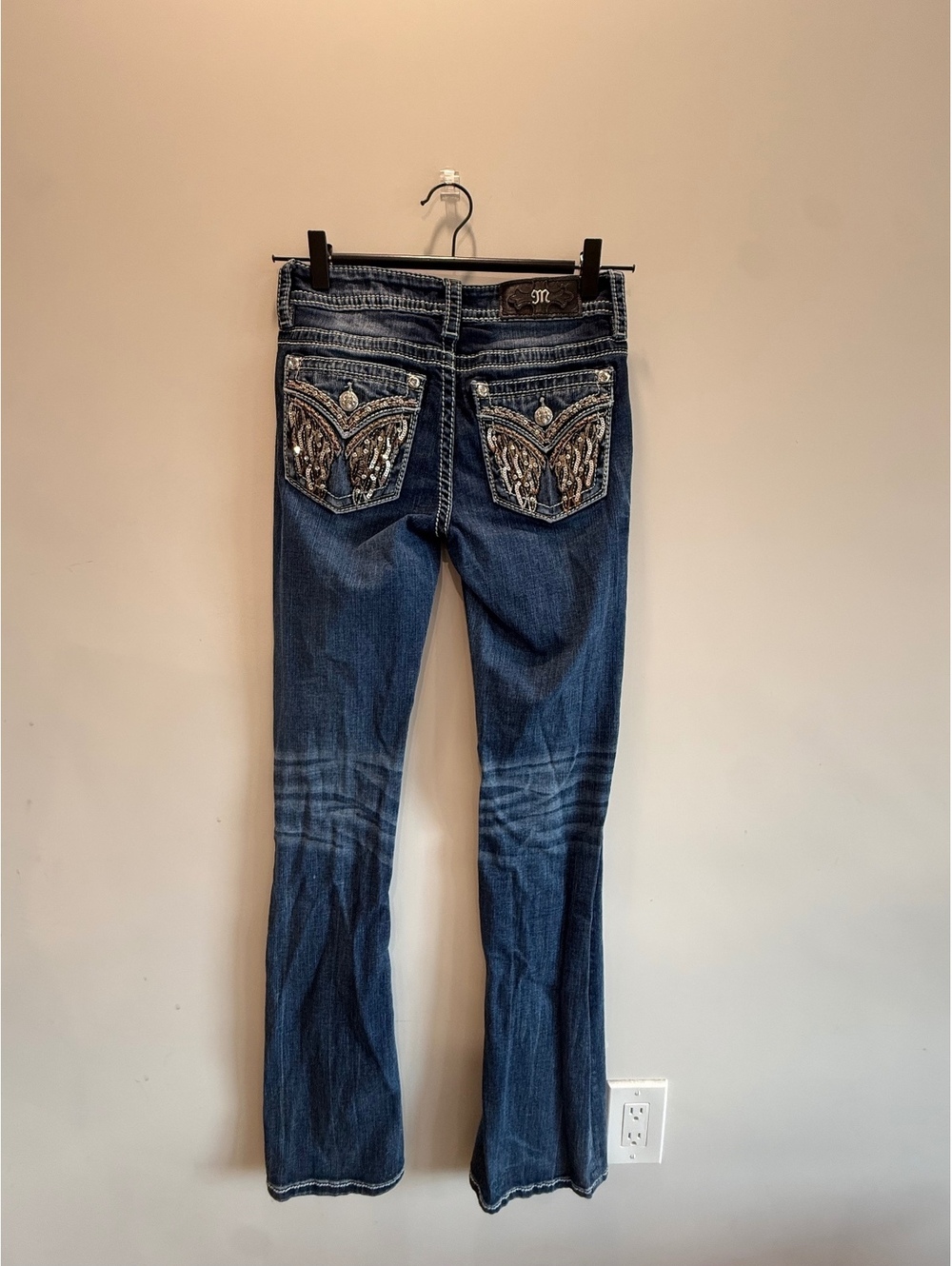 Miss Me Chloe Embellished Bootcut Jeans Size 25 with Angel Wing Pockets